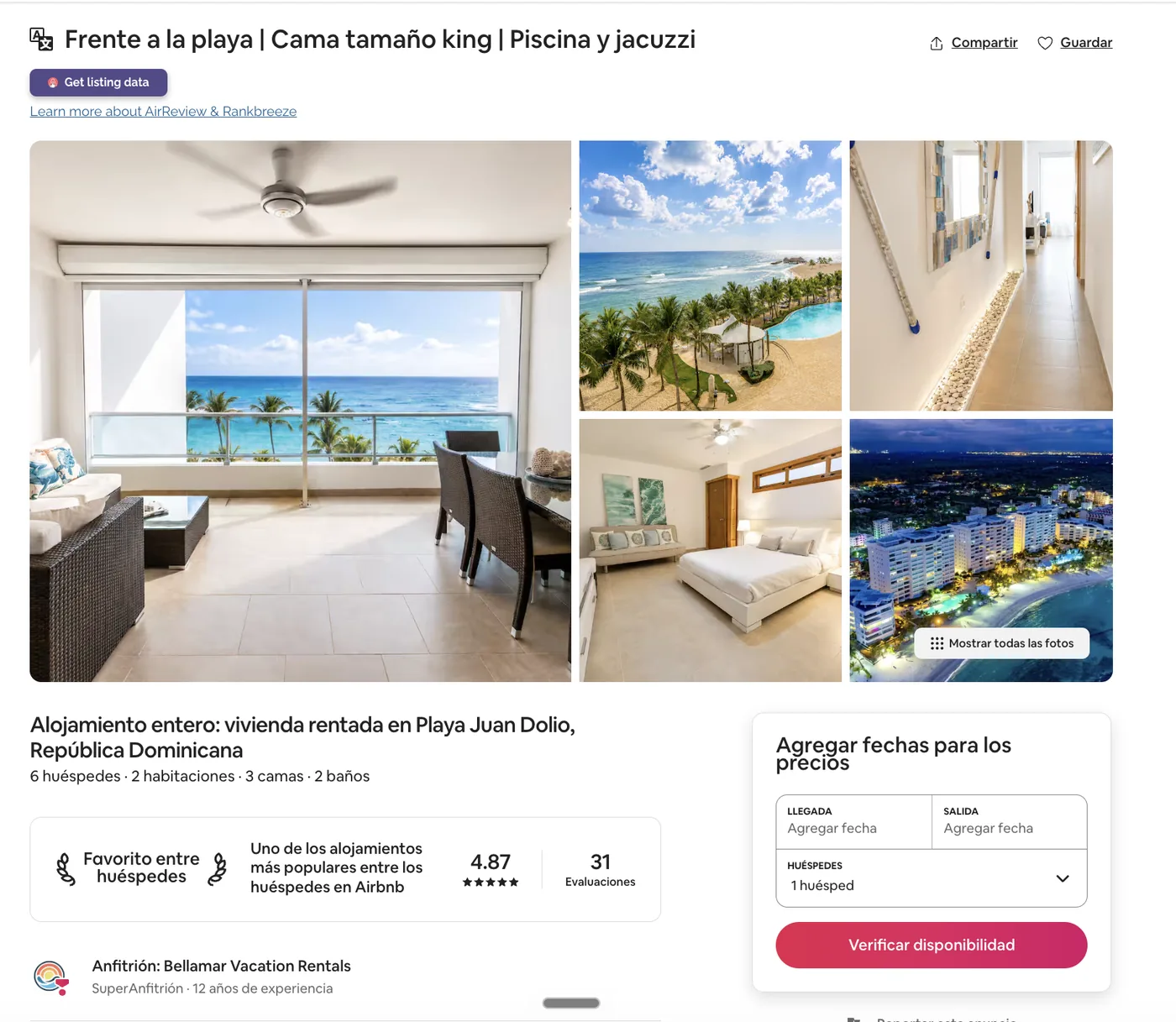 Listing real en Airbnb gestionado por Bellamar — Marbella · Juan Dolio · 2 hab frente al mar
