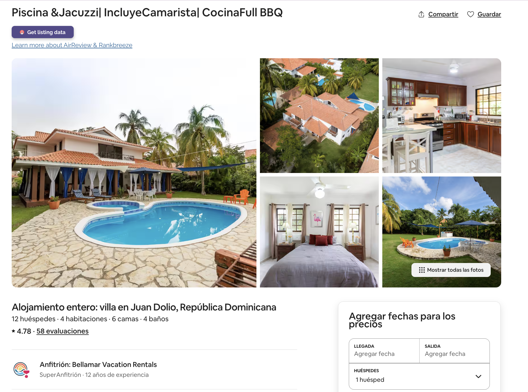 Listing real en Airbnb gestionado por Bellamar — Juan Dolio · Villa de Golf · Piscina + Jacuzzi privado