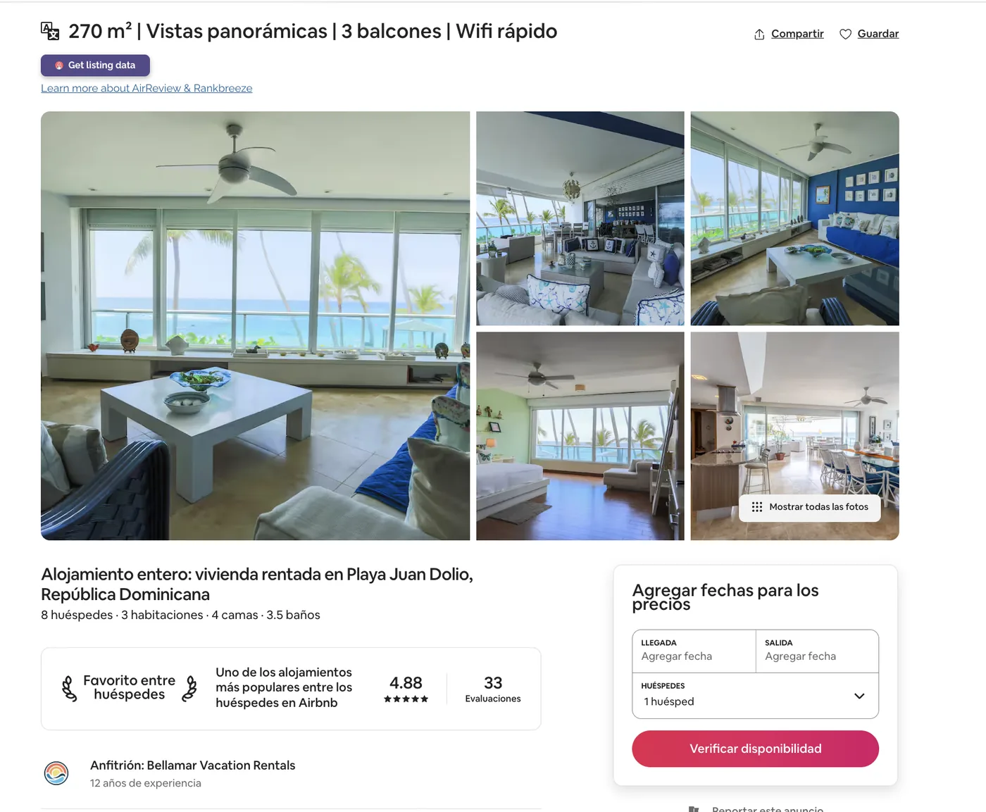 Listing real en Airbnb gestionado por Bellamar — Condominio Marbella · 3 hab · 270 m²